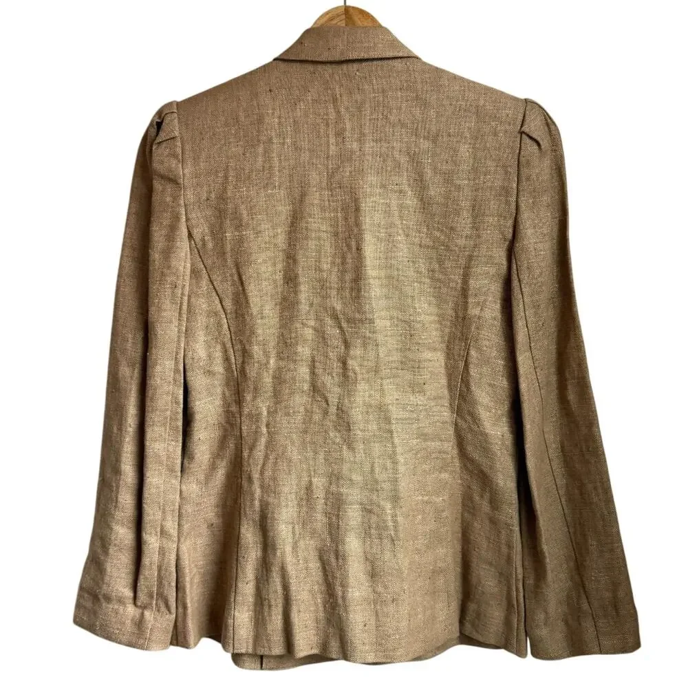 Vintage Linen Blazer Puff Shoulder Union Made USA Womens Size 4